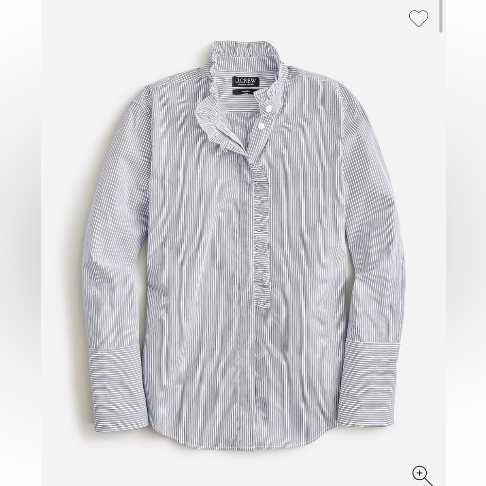 EUC 8 J Crew Garçon Blue Striped Ruffle Button Down Shirt Blouse Organic Cotton